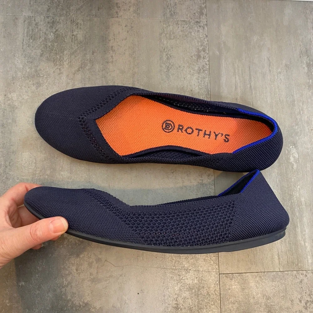 Rothy's RARE Lattice Flats‎ Maritime Navy Blue Stitch Round Toe Size 10